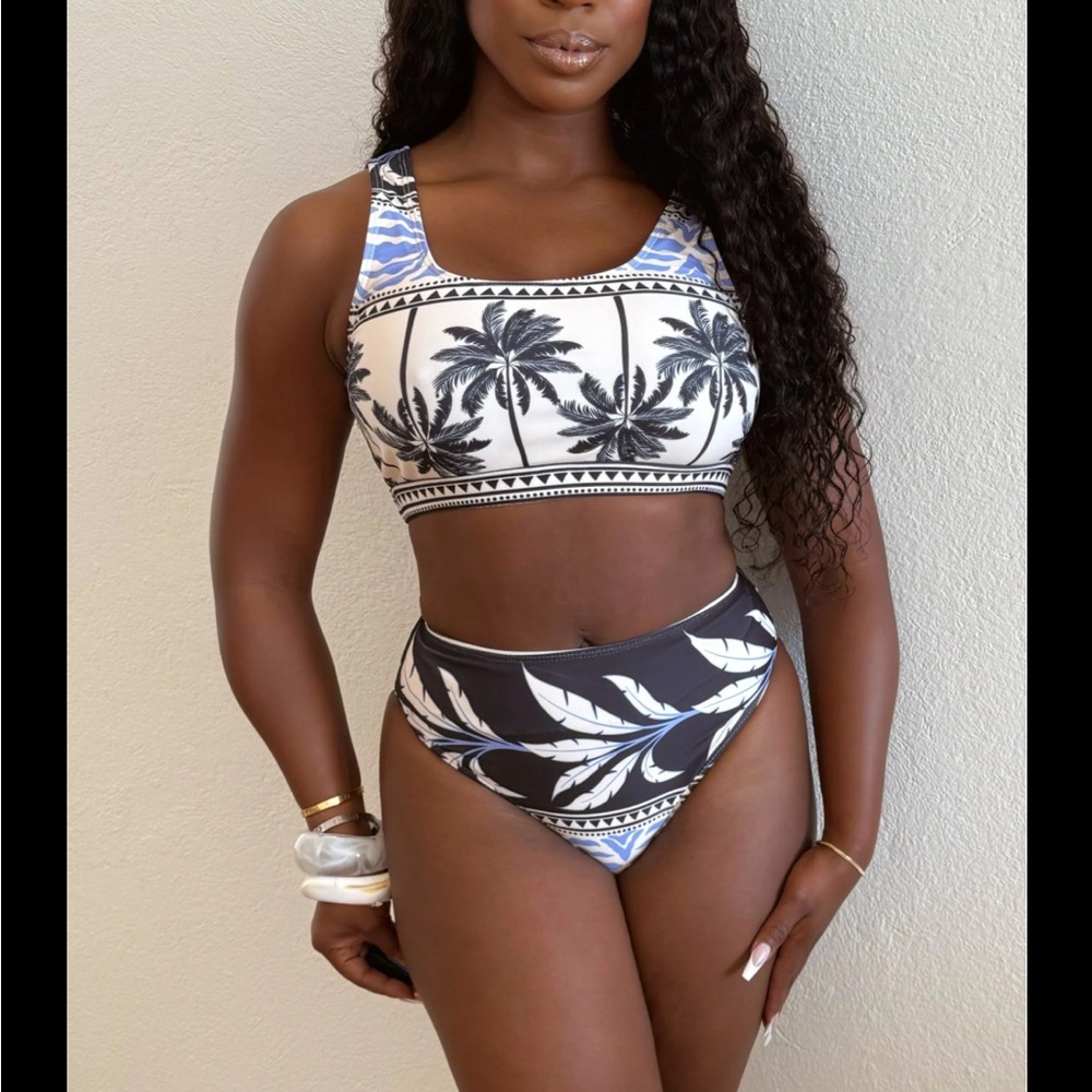 NWT Palm Tree Print Tropical Bikini Set